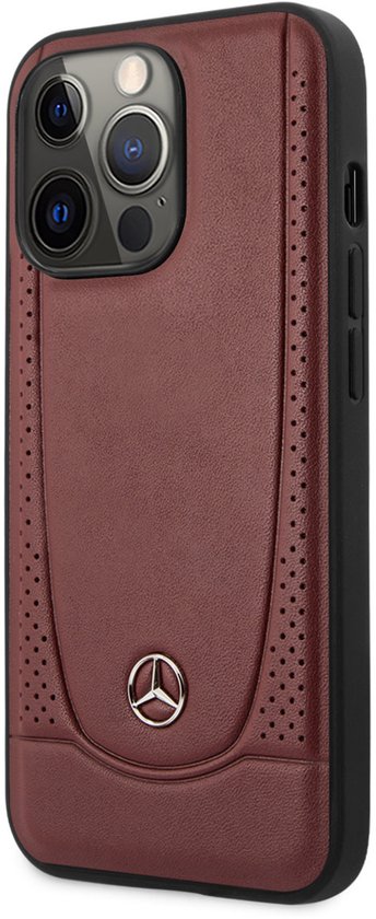 Mercedes-Benz iPhone 13 Pro Back cover case - Genuine Leather - Perforated - Red van Merkloos