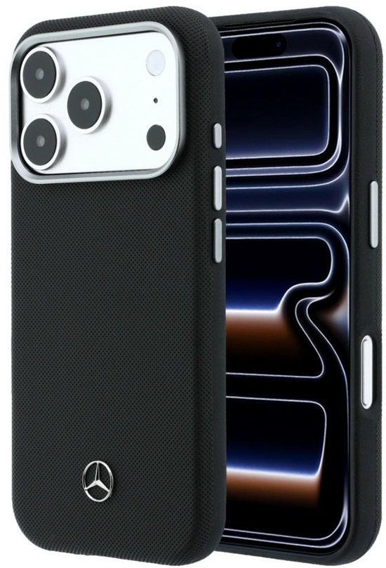 Mercedes Leather Semi Wrap Grill Pattern MagSafe Hoesje voor iPhone 17 Pro Zwart