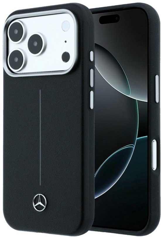 Mercedes Leather Semi Wrap Iconic Line MagSafe Hoesje voor iPhone 17 Pro Max Zwart van Mercedes