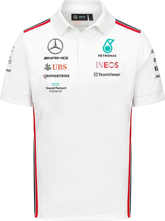 Mercedes Teamline Polo Wit 2023 S - Lewis Hamilton - George Russel - Formule 1 - AMG van Mercedes