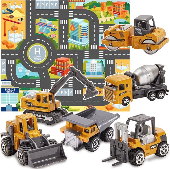 Metaal Speelgoed Tractor en Bouwmachines Set voor Kinderen - Miniatuur Voertuigen met Speelmat van MET