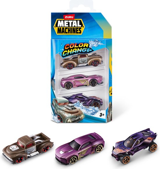 Metal Machines Metal Machine Kleurveranderende die-cast auto 3-pack - 7 cm groot van Merkloos