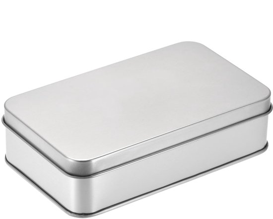 Metal Tin Box 13 x 9 x 3.15 x 1.38 Inch Rectangular Empty Tin Storage Boxes with Lid Silver Tone van TOYMIS