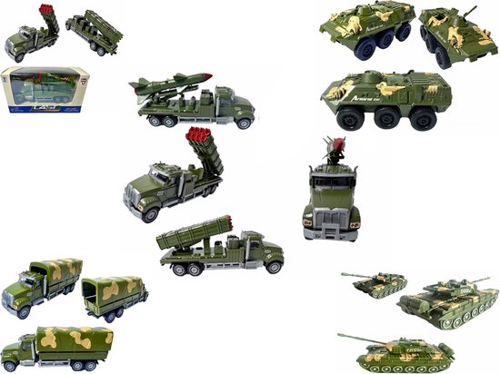 Militair voertuigen set - 5 stuks - militair vrachtwagen, Luchtverdediging wagen, tank, Pantserwagen van LG-Imports