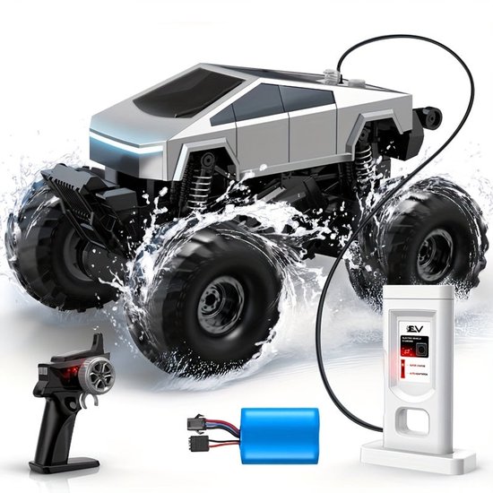 Mini Tesla RC Auto met Oplaadstation – Oplaadbare Elektrische Speelgoedauto – Met LED Verlichting – USB-Laadstation – Compact & Realistisch Design – Zilver/Wit van OneTwoFun