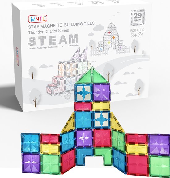 MNTL - Magnetic Tiles - Magnetische Tegels - 29 Stuks - Magnetisch Bouwspeelgoed - Educatief Speelgoed - Magnetische Bouwstenen - Cadeau Kind - Montessori - STEM Speelgoed van MNTL