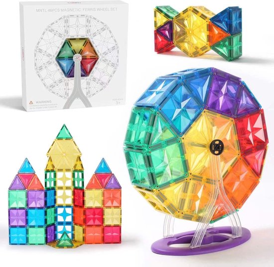 MNTL Magnetic Tiles Magnetische Tegels REUZENRAD 46 stuks - Combineer met Connetix / Coblo / Magnatiles - Magnetisch Speelgoed - Open Einde Montessori Speelgoed - Sterkere Magneten - Krasvast van MNTL