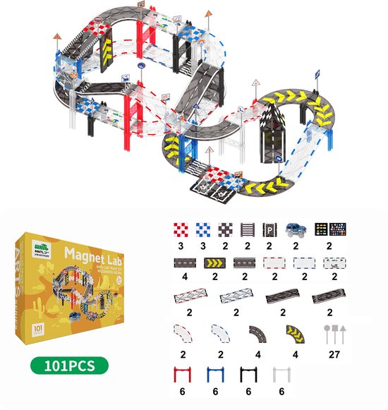 MNTL Magnetische Tegels Autobaan 101-delig - Magnetic Tiles - Magnetisch Speelgoed - Montessori Speelgoed - STEAM Speelgoed - Speelgoed vanaf 3 jaar van MNTL