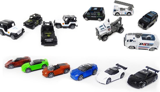 Model auto's 15 stuks - Die Cast Metal cars - Metaal mini auto's - Alloy Toys - speelgoed mini race, politie auto's van Toi-Toys.