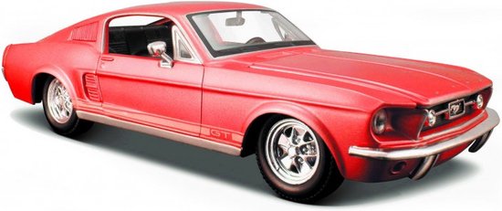 Modelauto Ford Mustang GT 1967 rood 19 x 7 x 5 cm - Schaal 1:24 - Speelgoedauto - Miniatuurauto van Rastar