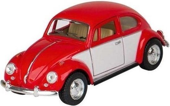 Modelauto Volkswagen Kever two-tone rood/wit 13 cm - speelgoed auto schaalmodel - miniatuur model van Toi-Toys.