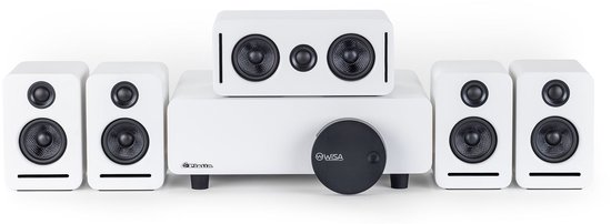 Monaco 5.1 Draadloos Home Cinema Systeem - Dolby Atmos - WiSA Technologie - Ultra-Lage Latentie - Surround Sound Set - Wit van Merkloos