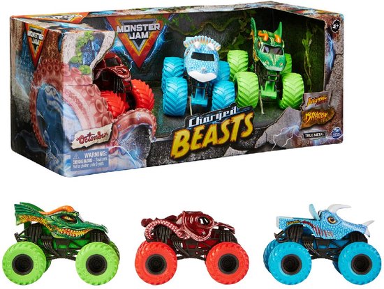 Monster Jam - Charged Beasts - 3 Trucks - Speelgoedvoertuig - Schaal 1:64 van Merkloos