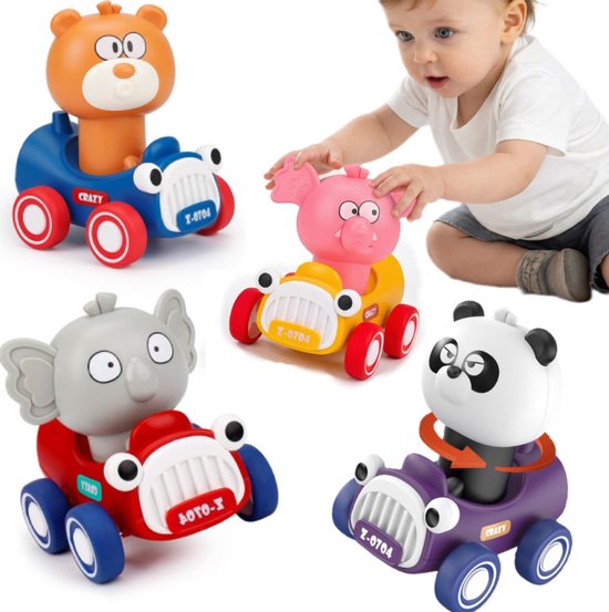 Montessori Auto Speelgoed, Mini Dier Speelgoed Auto 'S, Educatieve Pull-Back Auto Speelgoed, Geschikt Voor 1-Jarige Baby' S, Racing Model Speelgoed, Geschikt Voor 2-4-Jarige Kinderen, Mini Dier Auto ' S, Kinderspel Speelgoed van Merkloos