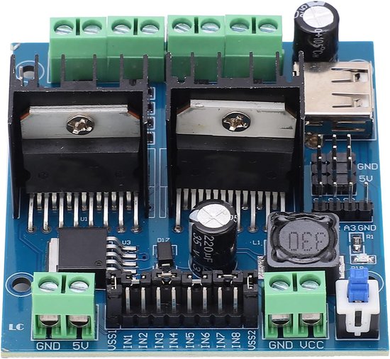 Motor Driver Module - Automodule Besturing - Robotica Projecten - Vierkanaals Controle - 16 x 13 x 4 cm - Groen