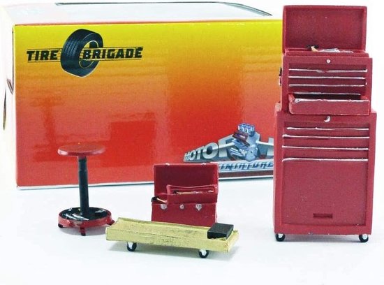 Motorhead Tire Brigade Shop.Red 4 Piece Tool set Motorhead Modelauto 1:18 189 Schaalmodel van Motorhead