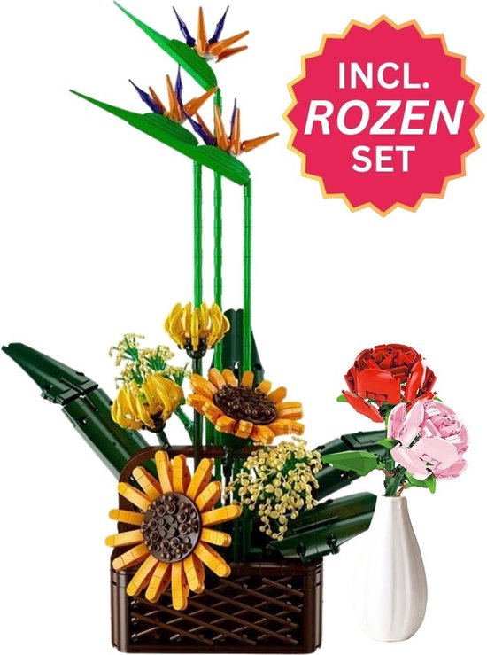 Mould King - Zonnebloem bloemenboeket incl. rozen | Botanical flowers collection | Classic Creator STEM speelgoed bonsai bloemen bouwpakket compatibel met lego sluban mega | Icons bloemenboeket modelbouw volwassenen & kinderen | 1762 bloks van Mould King
