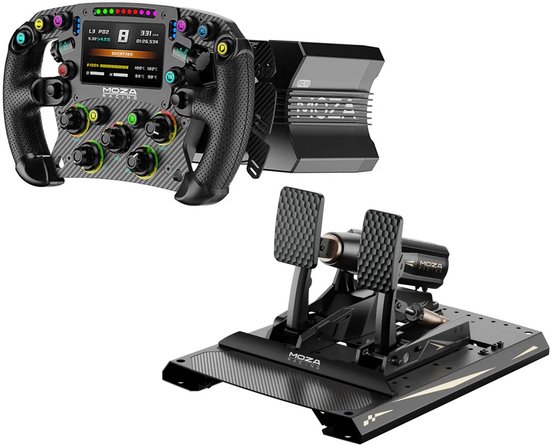 MOZA R12 V2 + FSR2 Wheel + MBooster Pedal Set – Complete Direct Drive Sim Racing Bundle 12Nm – Professionele PC Race Setup