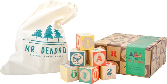 Mr. Dendro – Houten Blokken ABC met opbergzak - Duits alfabet - houten speelgoed 2 jaar - Kerst Cadeau van Mr. Dendro
