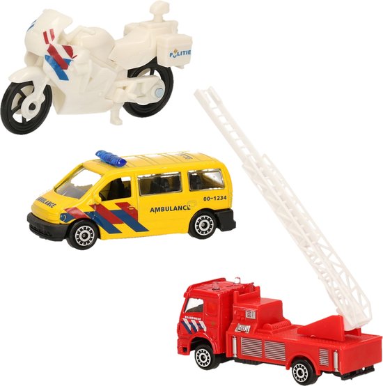 Nederlandse politie/brandweer/ambulance speelgoedauto set 7,5 cm - Speelgoed auto's voor kinderen/jongens van Toi-Toys.