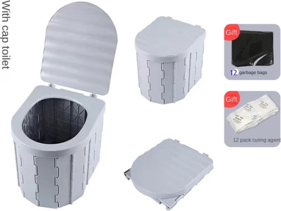 Netonic Draagbaar toilet voor kamperen - Grijs - draagbaar potje-Outdoor Gear - Biologisch afbreekbare zakjes – Opvouwbare Camping Toilet Met Deksel – Camping wc – Draagbare WC Emmer Volwassen – Draagbaar Toilet – Toilet emmer – Opvouwbaar toilet van Netonic