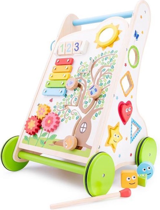 New Classic Toys - Houten Activiteiten Duwwagen - Multifunctionele Loopwagen voor Kinderen - Leren Lopen van New Classic Toys