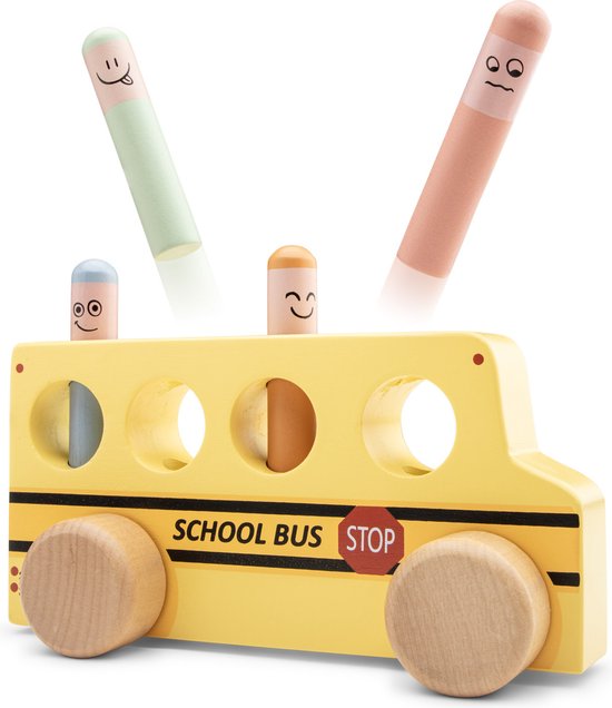 New Classic Toys - Houten Pop Up Schoolbus - Speelgoedvoertuig - FSC van New Classic Toys