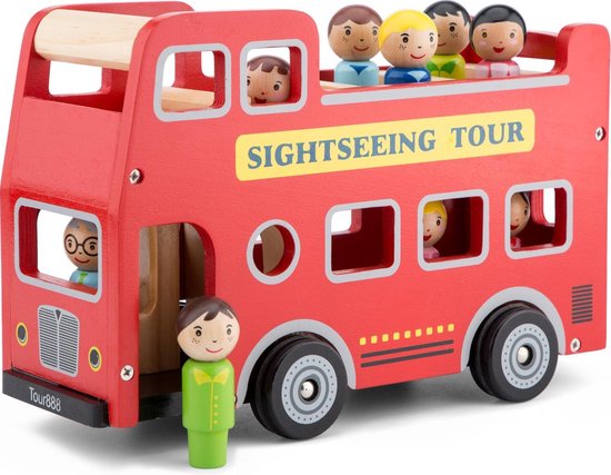 New Classic Toys Houten Speelgoedvoertuig City Tour Bus - Inclusief Chauffeur en Acht Passagiers van New Classic Toys
