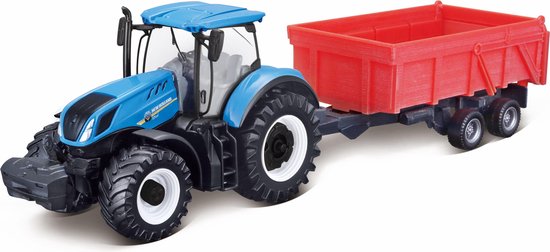 New Holland T7.315 Tractor + Tipping Trailer 10 Cm blauw/rood van Merkloos