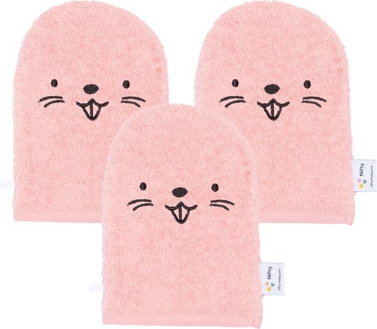 Nifty Washandjes - Baby Washandjes - Set van 3 - Dier - Roze van Nifty