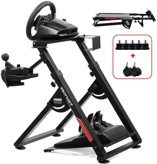 NordHaus Stuurwielstandaard - Sim Racing Cockpit Frame - Verstelbare Racing Wheel Stand met Versnellingspookhouder - Opvouwbaar - Zwart