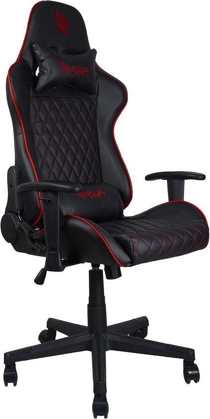 Noua Kui K7 Gamingstoel voor kantoor, computer, draaistoel met wieltjes, 2D-armleuningen, rugleuning en hoogte verstelbaar, lenden- en hoofdsteun, belastbaarheid van 150 kg, zwart/rood