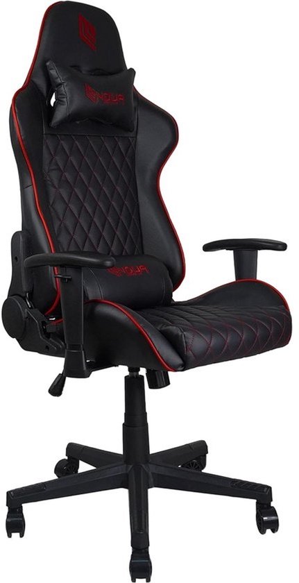Noua Kui K7 gamingstoel voor kantoor en computer - Draaistoel met wieltjes, 2D-armleuningen, verstelbare rugleuning en hoogte, lenden- en hoofdsteun - belastbaarheid van 150 kg, zwart/rood