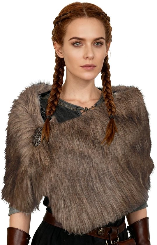 Omgoods - Viking Kunstbont Kraag Sjaal - Middeleeuwse Bont Schoudersprei voor Dames