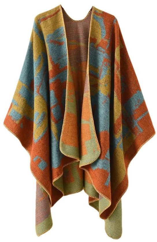 Omgoods - Vrouwen Geometrische Cape met Roosterpatroon en Retro Look