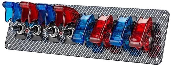 Ontstekingsschakelaar Racewagen - Tuimelschakelaar LED - Auto Modificatie - 8-in-1 Paneel - 12 Volt - Rood Blauw