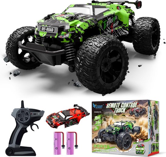 Op afstand bestuurbare monstertruck 1:18 voor kinderen van 3 tot 8 jaar – Met verwisselbare schalen en LED verlichting van GoStock