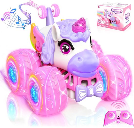 Op Afstand Bestuurbare Stuntauto met LED, 360 Graden Rotatie en Eenhoorn Design voor Kinderen vanaf 3 Jaar van Merkloos