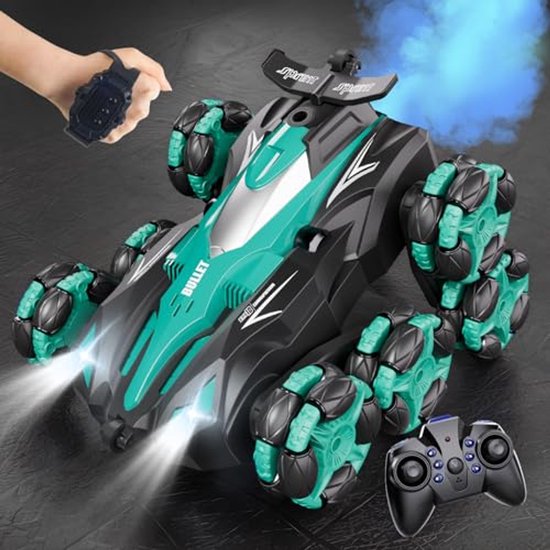 Op afstand bestuurde auto, 1:16 auto met afstandsbediening vanaf 4, 6, 8 jaar, 2,4 GHz stuntauto, afstandsbediening met handbediening vanaf 4, 5, 6 jaar, 8 wielen, led-muziek, speelgoed vanaf 5, 6, 7 van Merkloos