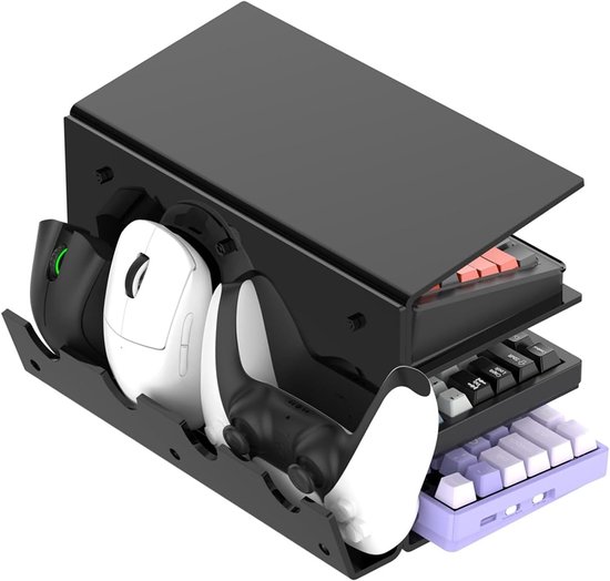 Opbergrek Toetsenbord - Bureau Organizer - Gaming Setup - Verstelbaar 3-Laags Ontwerp - 26.5 x 18 x 16 cm - Zwart/Helder