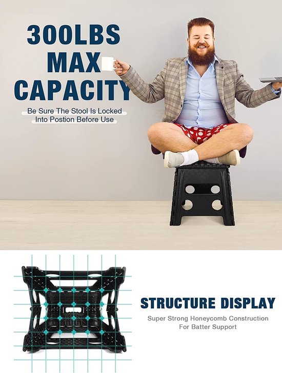 Opstapkruk, 33 cm, inklapbaar, zwart, opvouwbaar, tot 136 kg, voor volwassenen van Curver