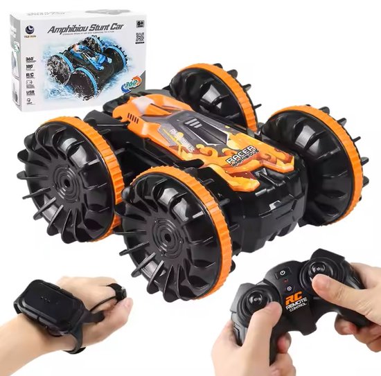 Oranje RC Bestuurbare RC Auto, Offroad & Waterdicht, 2-in-1 Afstandsbestuurbare Race Auto Boot, Radiografisch met Stunts en Oplaadbare Accu van Merkloos