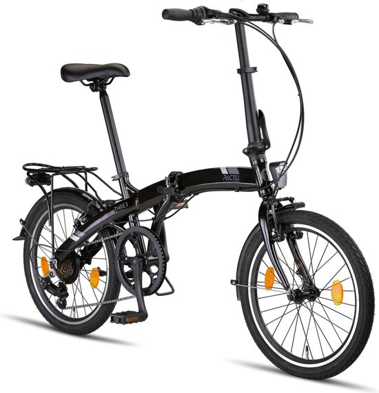 PACTO THREE FOLDING BIKE 6v ZWART VOUWFIETS PLOOIFIETS ALUMINIUM SHIMANO 20 inch van PACTO