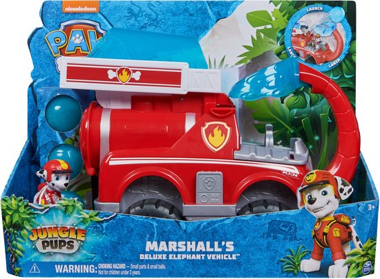PAW Patrol Jungle Pups - Marshall's Olifant-brandweerwagen met projectielwerper - speelgoedauto met speelfiguur van PAW Patrol