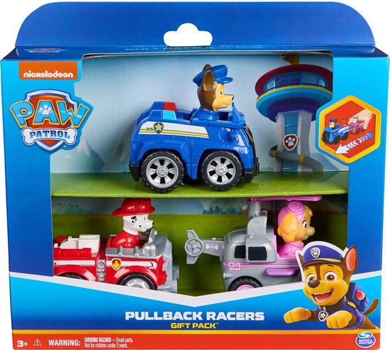 PAW Patrol Rescue Racers - set van 3-speelgoedauto's met terugtrekfunctie - Chase Marshall en Skye van PAW Patrol