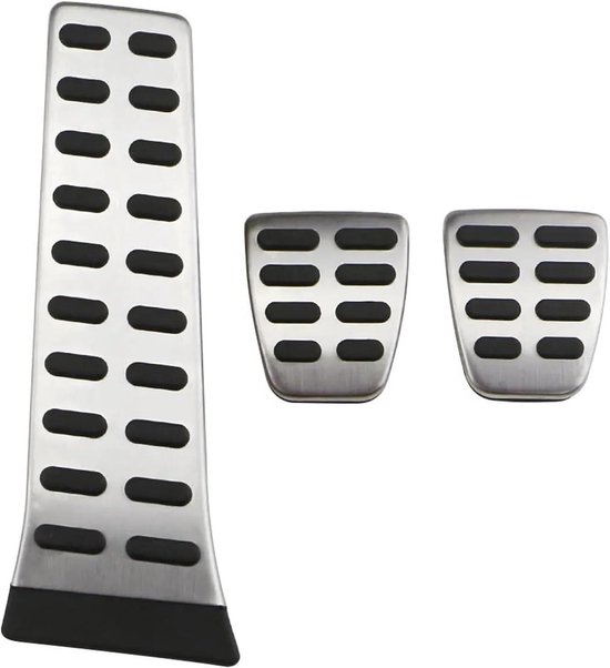 Pedaal Covers - Auto Pedalen - Verbeterde Rijervaring - Roestvrij Staal Rubber - Set van 3 - Zilver Zwart