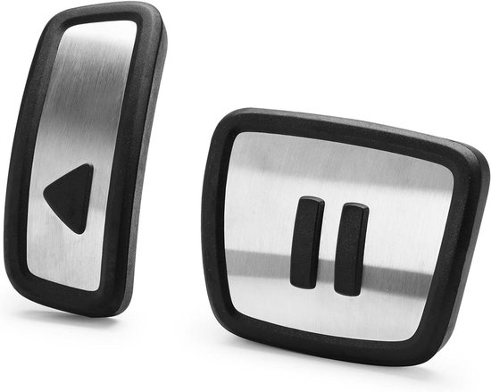 Pedaal Covers - Pedaal Kappen - Auto Interieur - Play & Pause Design - 2 Stuks - Zilver Zwart