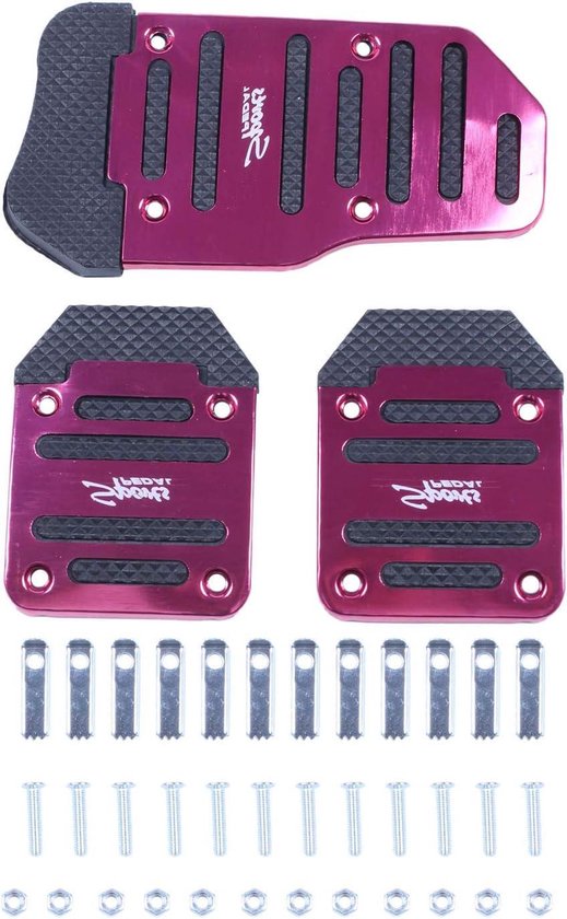 Pedaal Covers Set - Antislip Covers - Veiliger Rijden - Metaal Kunststof - 3 Stuks - Zwart Rood