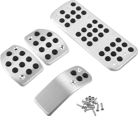 Pedaal Covers Set - Auto Pedaalhoezen - Auto Interieur Verbeteren - Antislip Rubber Oppervlak - 4 Stuks - Zwart Zilver
