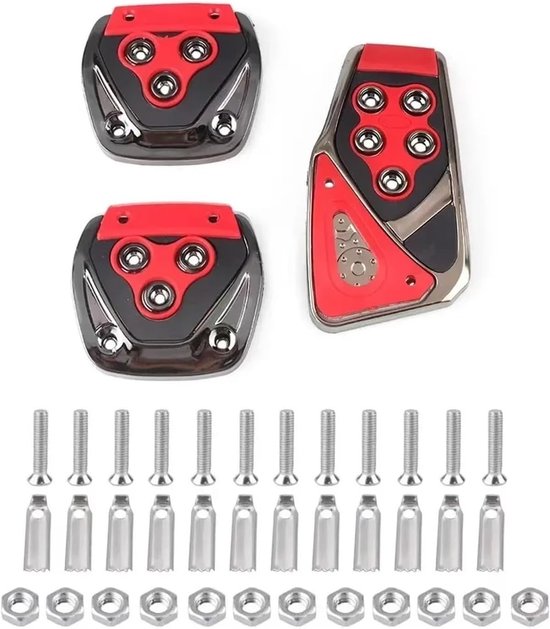 Pedaalhoezen Auto - Remgaspedaal Covers - Veiliger Rijden - Antislip Aluminium - Universele Set - Rood